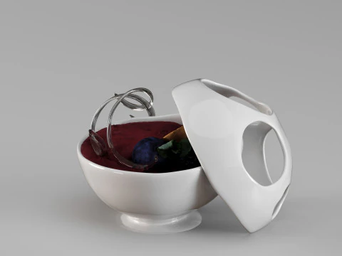 S00001 Ceramic Dessert Bowl Filled with Dessert 3D Model