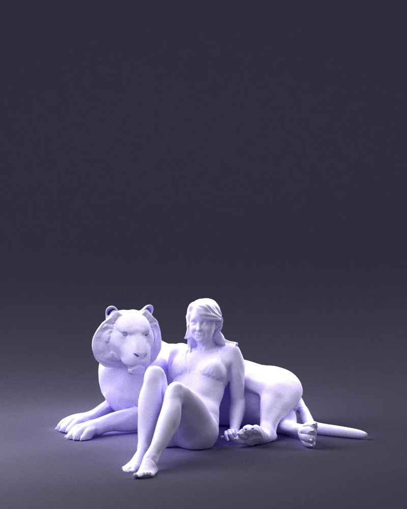 000397 Woman with Tiger 3dp 3D Print Model .c4d .max .obj .3ds .fbx .stl .blend 