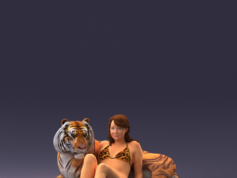 000397 女人与老虎 3dp 3D 打印模型