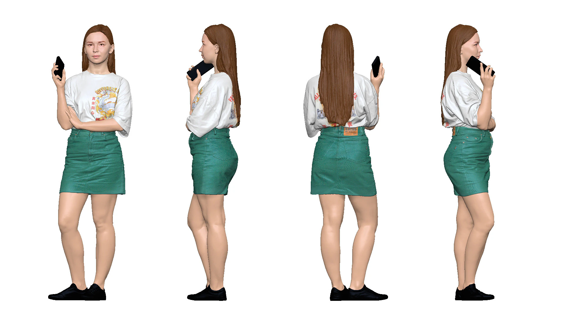 S00042 Standing Woman Holding Smartphone 3D Model .c4d .max .obj .3ds .fbx .stl .blend 