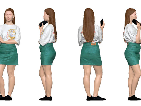 S00042 Standing Woman Holding Smartphone 3D Model