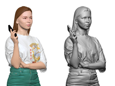 S00042 Стоящая женщина со смартфоном 3D Модель