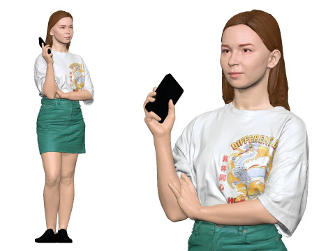 S00042 Standing Woman Holding Smartphone 3D Model