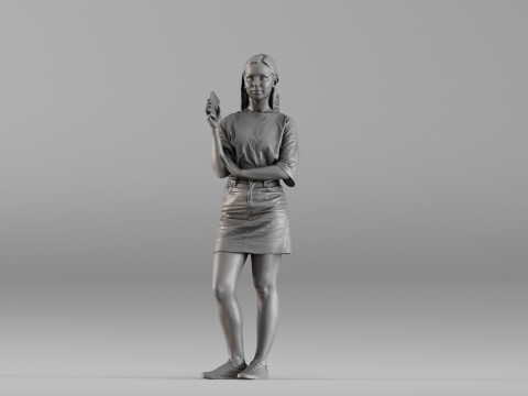 S00042 स्मार्टफोन पकड़े खड़ी महिला 3D प्रिंट मॉडल