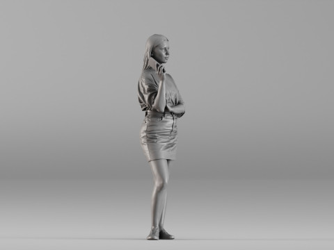 S00042 スマートフォンを持って立っている女性 3Dプリントモデル