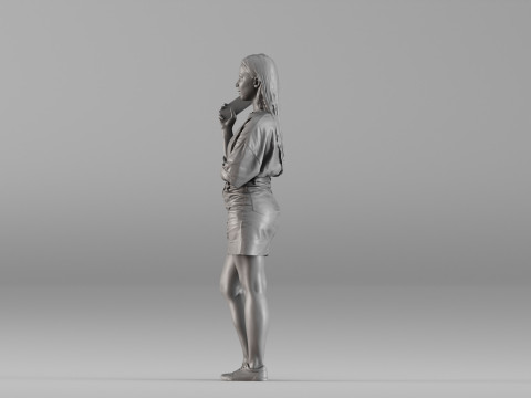 S00042 スマートフォンを持って立っている女性 3Dプリントモデル
