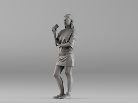 S00042 スマートフォンを持って立っている女性 3Dプリントモデル