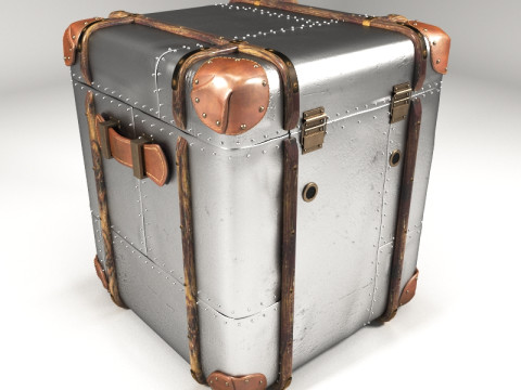 S00077 Bagasi Perjalanan Logam Antik Model 3D