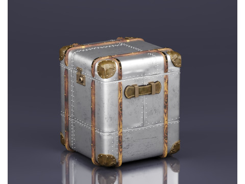 S00077 Bagasi Perjalanan Logam Antik Model 3D