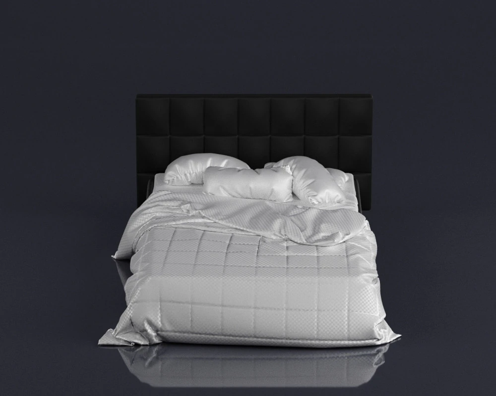 S00059 Modern Upholstered Bed with Realistic Bedding 3D Model .c4d .max .obj .3ds .fbx .stl .blend 