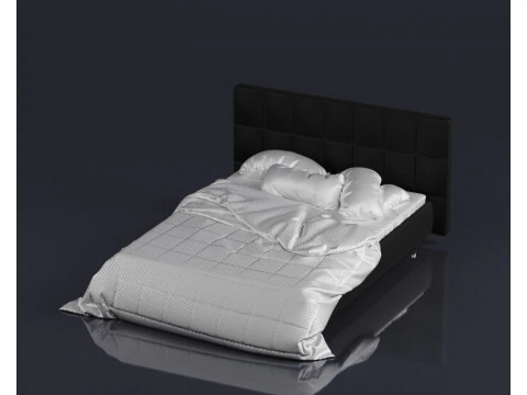S00059 Modern Upholstered Bed with Realistic Bedding 3D Model