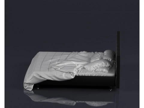 S00059 Modern Upholstered Bed with Realistic Bedding 3D Model