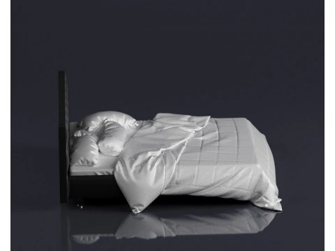 S00059 Modern Upholstered Bed with Realistic Bedding 3D Model