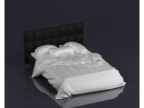 S00059 Modern Upholstered Bed with Realistic Bedding 3D Model