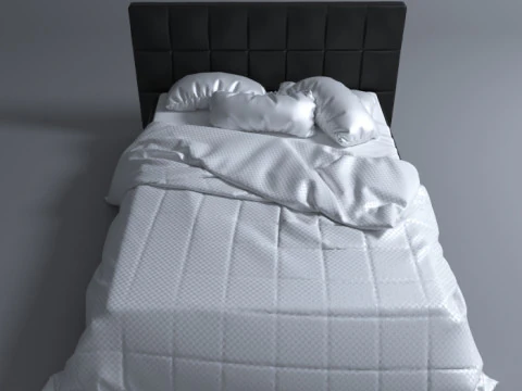 S00059 Modern Upholstered Bed with Realistic Bedding 3D Model
