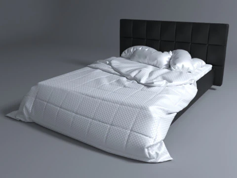 S00059 Modern Upholstered Bed with Realistic Bedding 3D Model