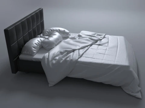 S00059 Modern Upholstered Bed with Realistic Bedding 3D Model
