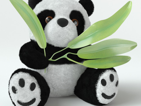 S00055 Realistisches Panda-Spielzeug mit Aloe-Bl&auml;ttern 3D Modell