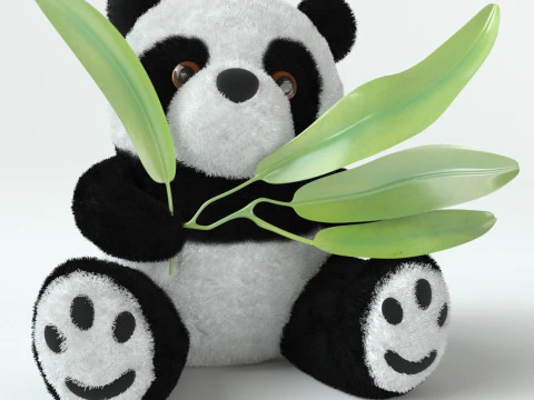 S00055 Aloe Yapraklı Gerçekçi Panda Oyuncak 3D Model