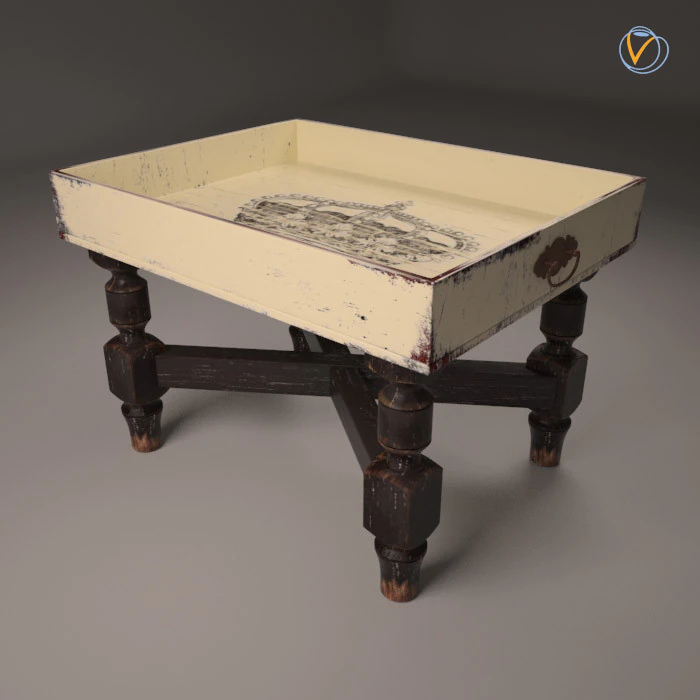 S00044 Vintage Wooden Serving Tray Table 3D Model .c4d .max .obj .3ds .fbx .stl .blend 