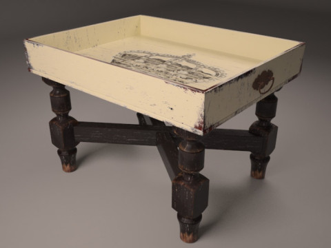 S00044 Vintage Serviertablett aus Holz 3D Modell