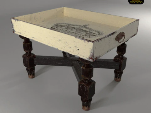S00044 Vintage Wooden Serving Tray Table 3D Model