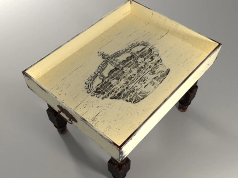 S00044 Vintage Wooden Serving Tray Table 3D Model
