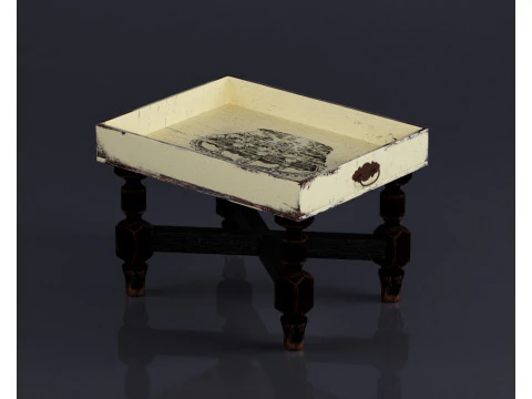 S00044 Vintage Wooden Serving Tray Table 3D Model
