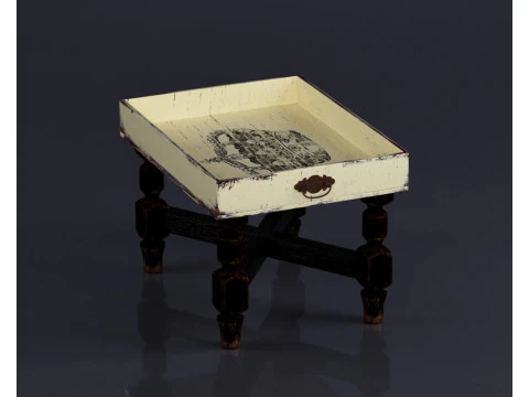 S00044 Vintage Wooden Serving Tray Table 3D Model