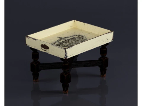 S00044 Vintage Wooden Serving Tray Table 3D Model