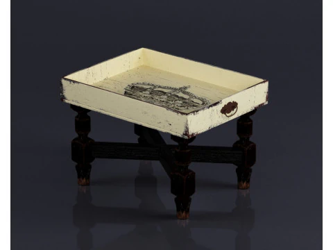 S00044 Vintage Wooden Serving Tray Table 3D Model