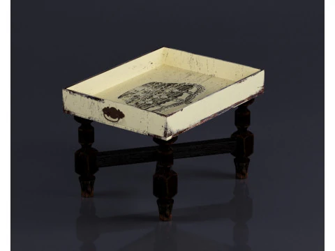 S00044 Vintage Wooden Serving Tray Table 3D Model