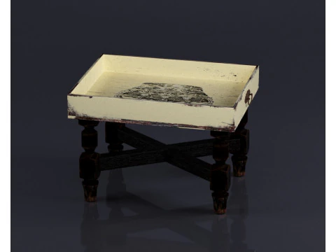 S00044 Vintage Wooden Serving Tray Table 3D Model