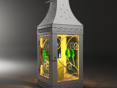 S00081 Dekoracyjna metalowa latarnia ze szklanymi panelami Model 3D