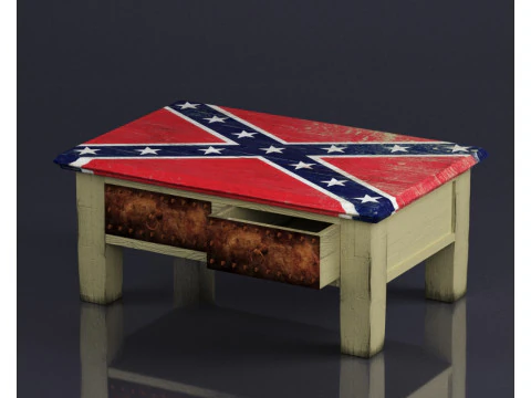 S00080 Vintage houten salontafel met geschilderd vlagblad 3D Model