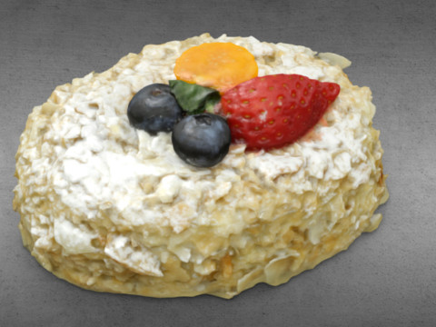 S00002 Bolo De Sobremesa Cremoso Em Camadas Com Frutas Frescas Modelo 3D
