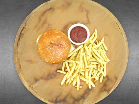 S00004 Ensemble repas burger classique avec frites et sauce Modèle 3D