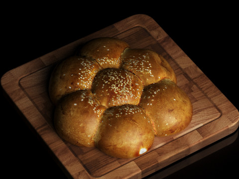 S00011 Sesame Pull-Apart Bread 3D Model