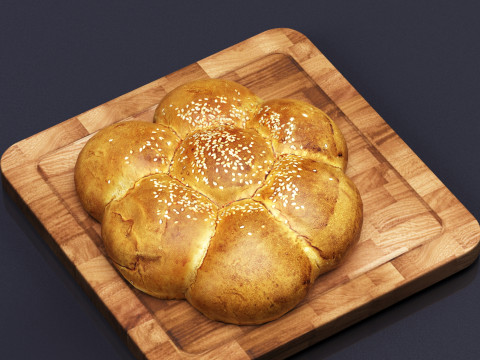 S00011 Sesame Pull-Apart Bread 3D Model