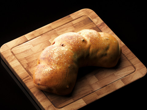 S00018 Curved Rustic Bread Loaf 3D Model