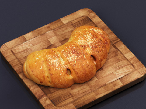 S00018 Curved Rustic Bread Loaf 3D Model