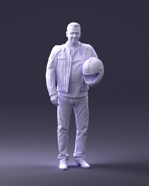 000417 Roupa de motociclista masculino com pose de capacete, digitalização de corpo inteiro 3dp Modelo de Impressão 3D .c4d .max .obj .3ds .fbx .stl .blend