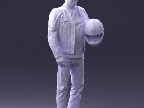 000417 Roupa de motociclista masculino com pose de capacete, digitaliza&ccedil;&atilde;o de corpo inteiro 3dp Modelo de Impressão 3D