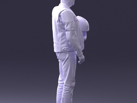 000417 Roupa de motociclista masculino com pose de capacete, digitaliza&ccedil;&atilde;o de corpo inteiro 3dp Modelo de Impressão 3D