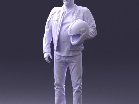 000417 Roupa de motociclista masculino com pose de capacete, digitaliza&ccedil;&atilde;o de corpo inteiro 3dp Modelo de Impressão 3D