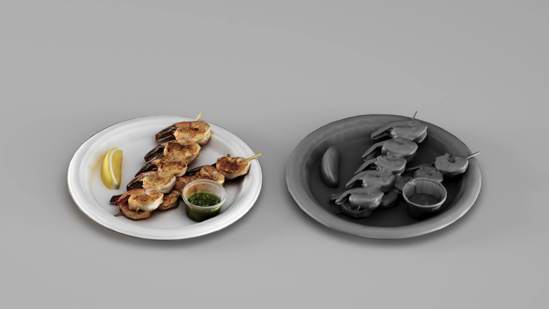 001693 Grilled Shrimp Skewers on Plate Food Model 3D Scan 3D Model .c4d .max .obj .3ds .fbx .stl .blend 