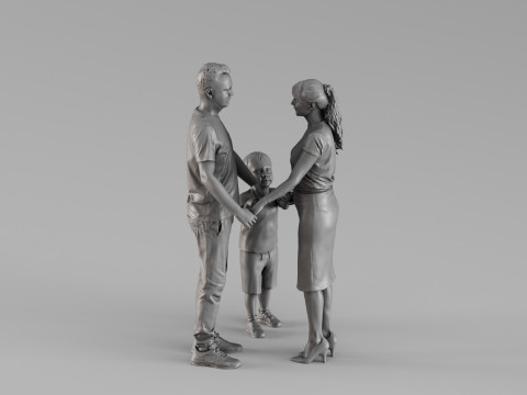 001697 Famille r&eacute;aliste parents et enfants debout ensemble Scan complet du corps Modèles 3D en vedette