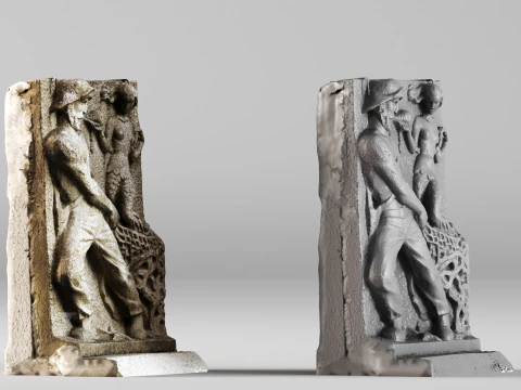 001700 Fisherman and Mermaid Limestone Relief Sculpture Circa 1940 Raw 3D Scan 3D Print Model