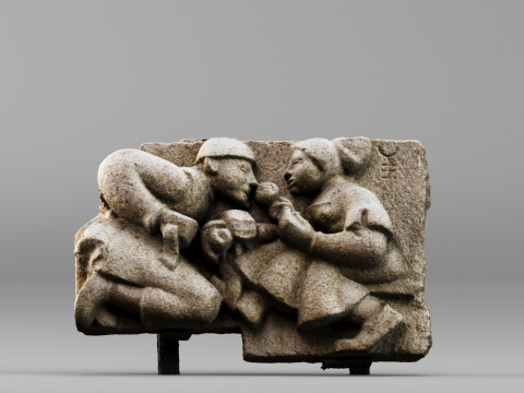 001701 에른스트 필리츠 두 인물 돌 부조 조각 원시 3D 스캔 3D 프린트 모델