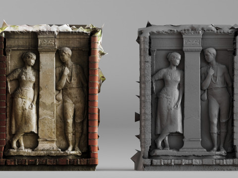 001704 Źródło miłości Marmurowy relief 1930 Rzeźba architektoniczna Surowy skan 3D Model do druku 3D